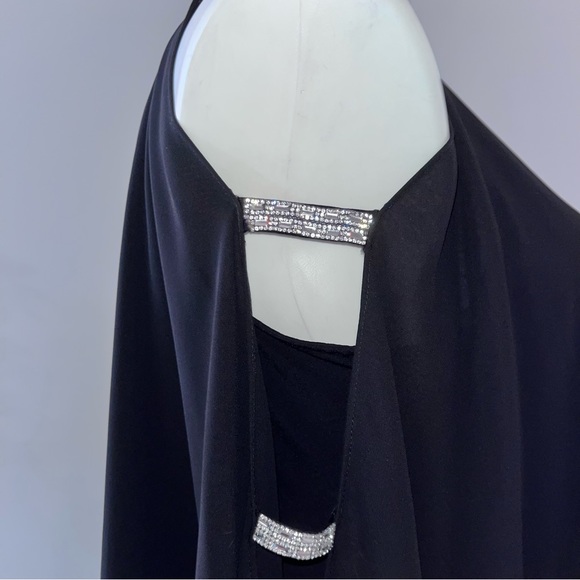 NEW Glamour Nights Chiffon Cocktail Dress Size 16 Crystal Embellished Sleeves - Picture 5 of 11